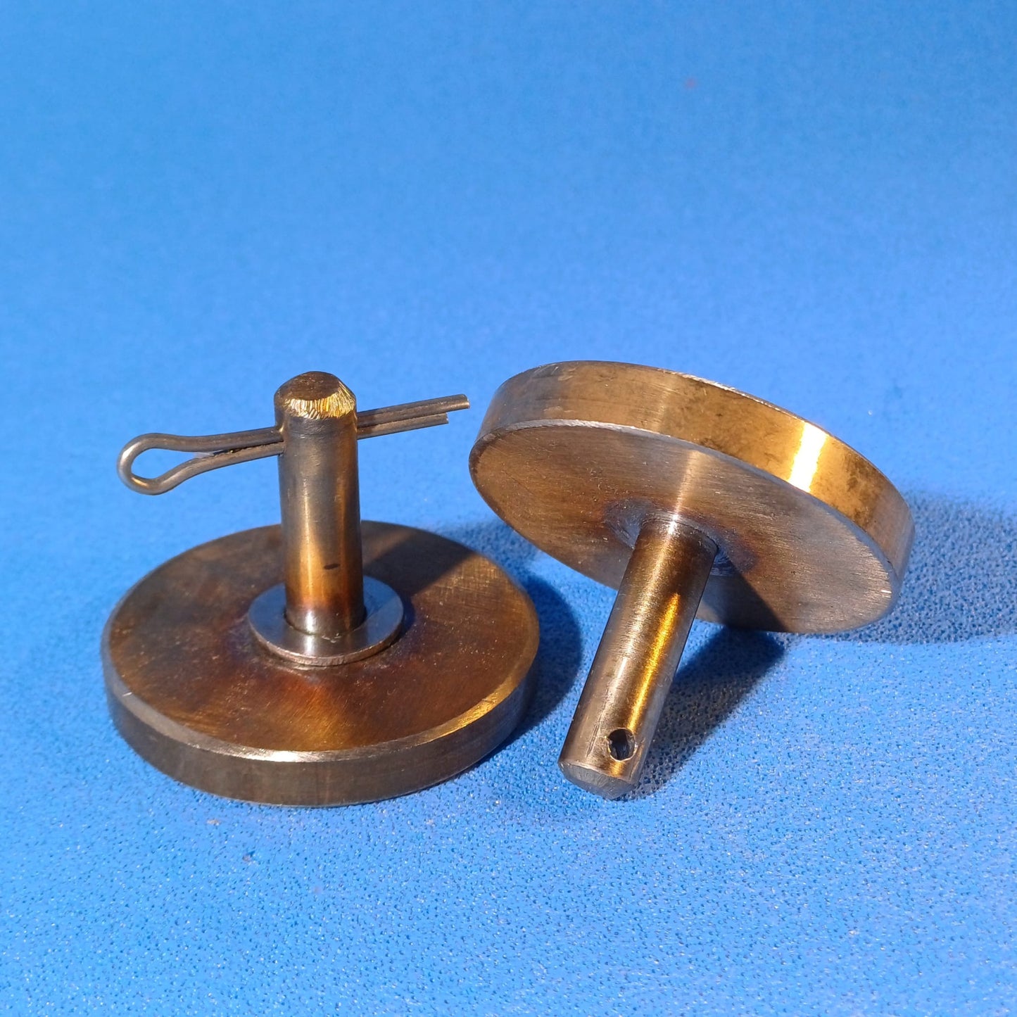 Fuxus original stainless steel valve for hydraulic ram water ram, showcasing handcrafted design and locking pin.